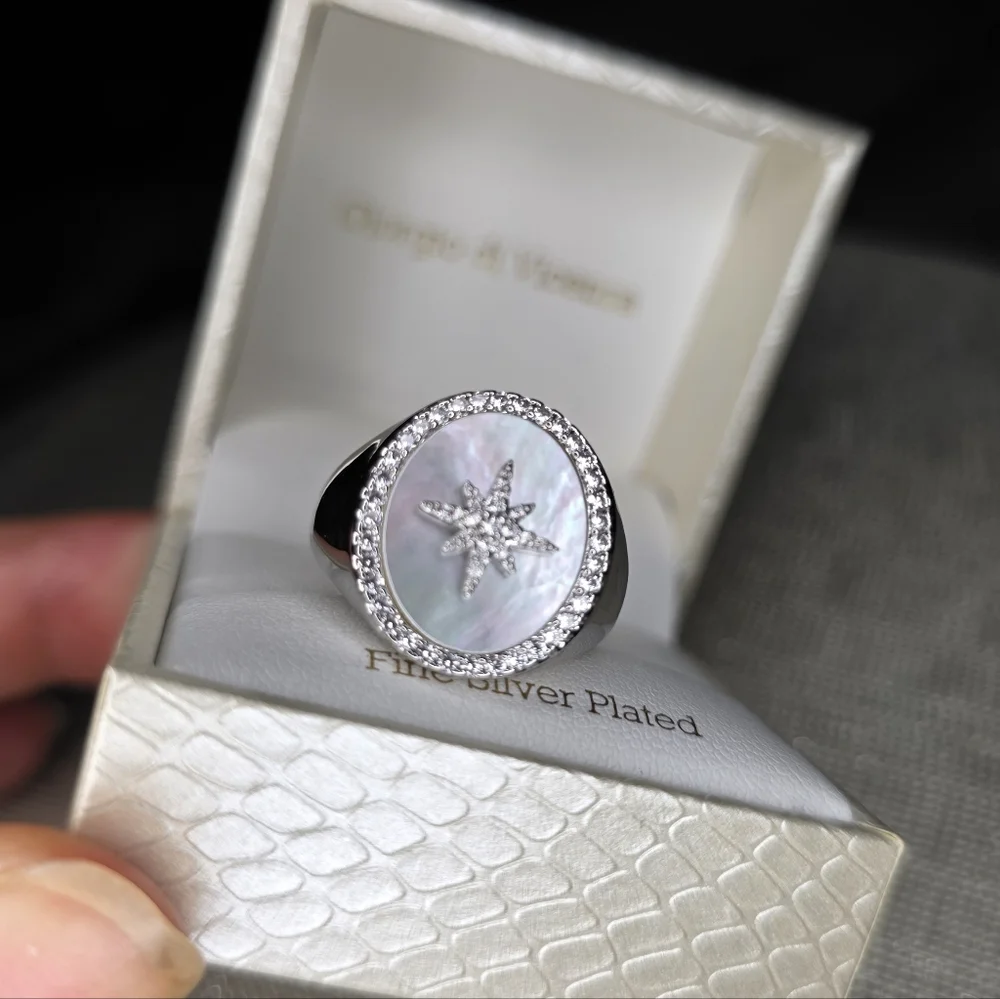 Giorgio di Vicenza Silver Starburst Ring with Mother of Pearl Size 8 - Picture 11 of 12
